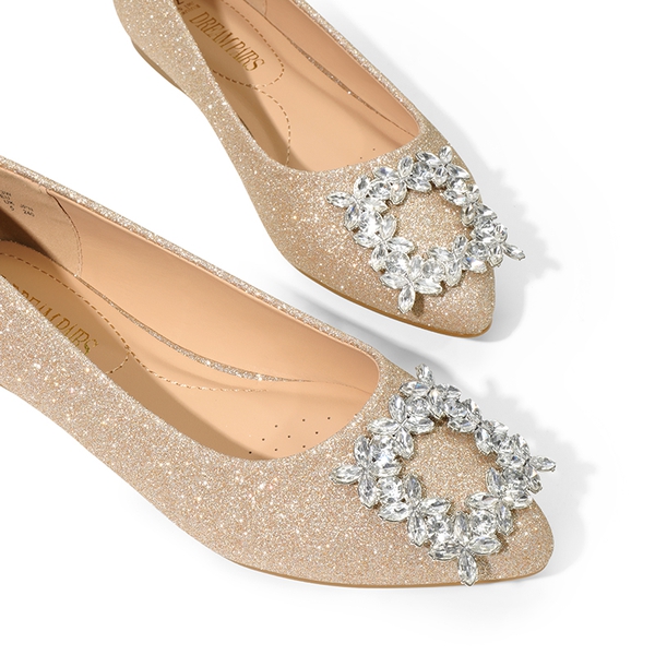 Rhinestone Square Buckle Flats - GOLD-GLITTER - 6